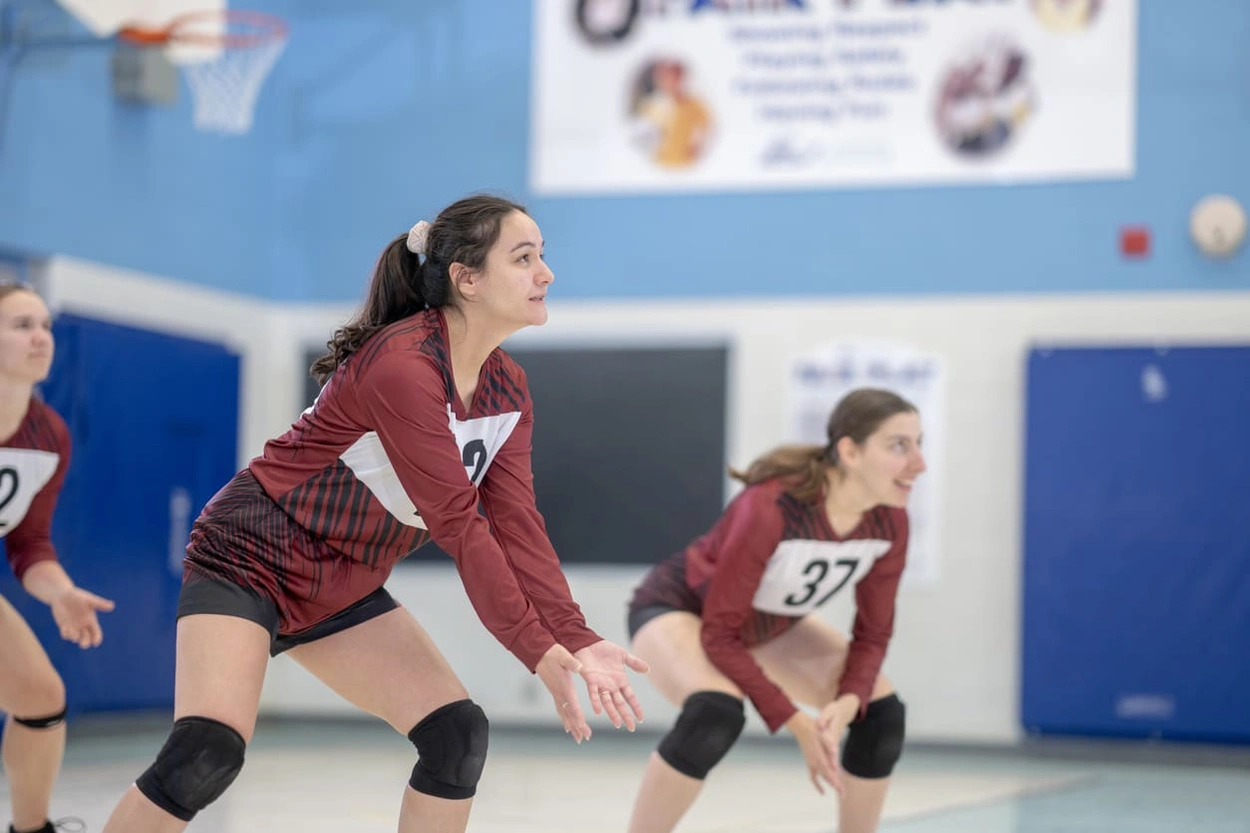 High school with custom campus banners in the background